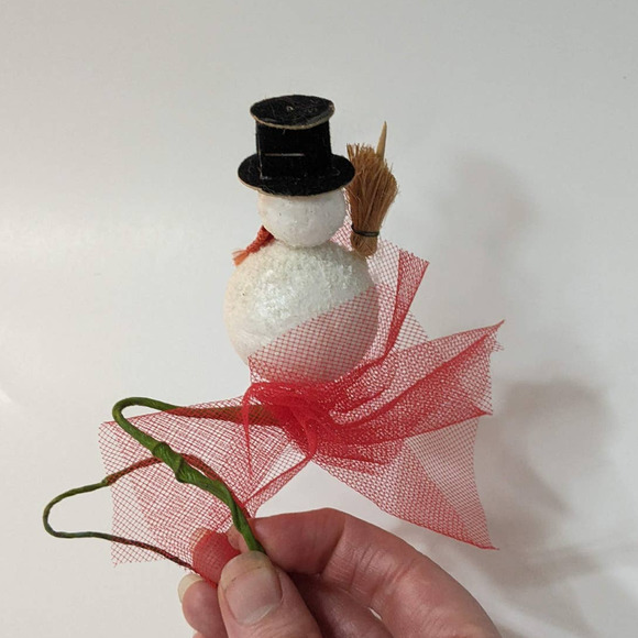 Vintage Mid-Century Snowman Christmas Millinery Pick, Crafting Decorating Floral - Picture 6 of 10